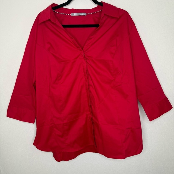 Lee Riders Red Button-Down 3/4 Sleeve Blouse Size 1X NWT - Picture 3 of 12